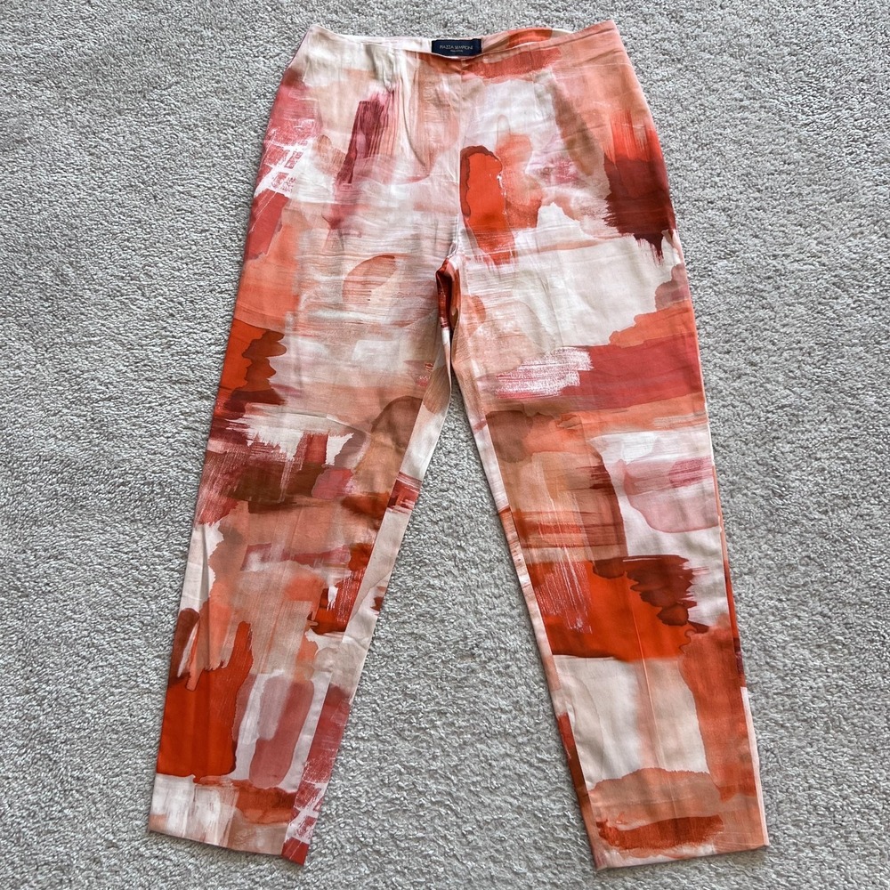 Piazza Sempione Audrey Pants Womens 42 Watercolor Print Stretch Ankle Italy